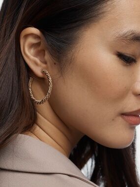Anthropologie 14KT Gold Plated Braided Hoop Earrings New 2” Gold Hoop